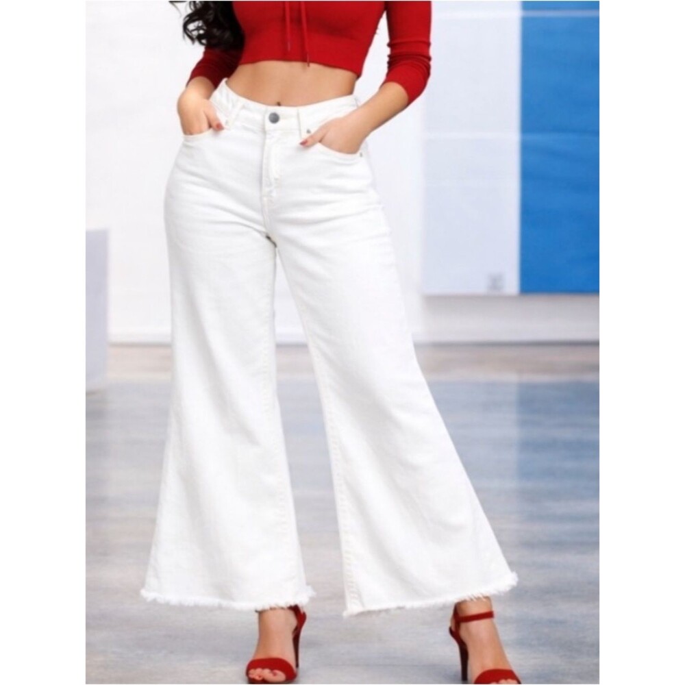 Frame Le Palazzo Crop Wide Leg/Flare Frayed Hem Jeans 32x28 Stretch Denim LNWT